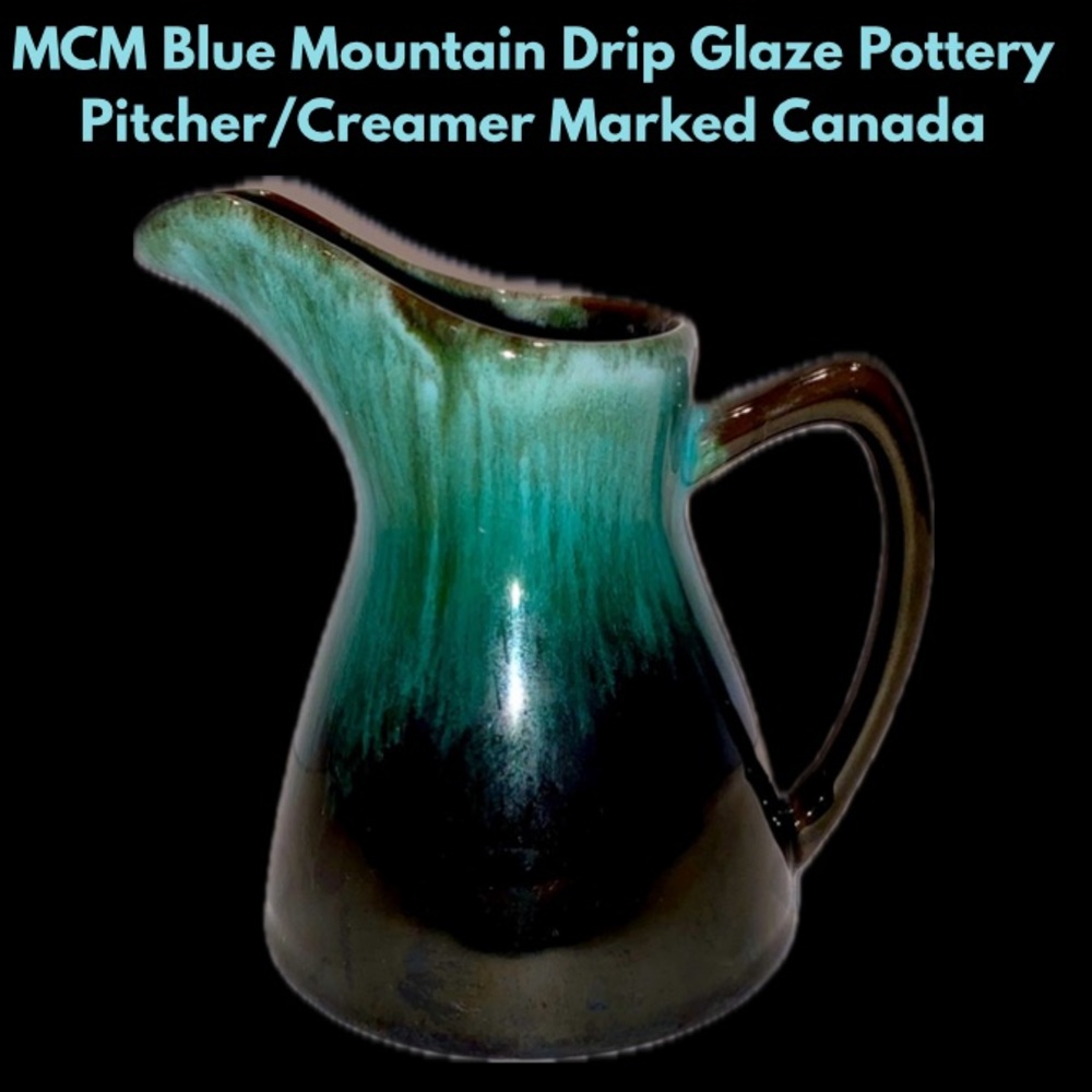 MCM Blue Mountain Drip Glaze Pottery Pitcher/Creamer Marked Canada